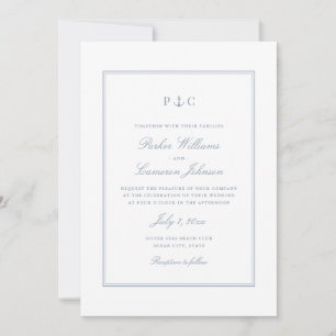 Invitation Elégant Nautique Dusty Blue Ancre Mariage