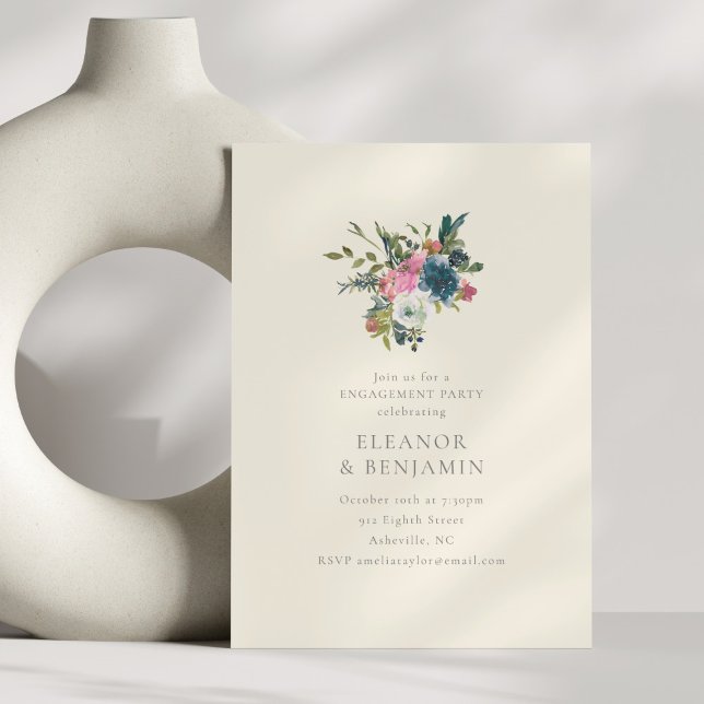 Invitation Elegant Navy and Blush Floral Engagement Party (Créateur téléchargé)