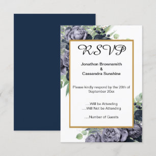 INVITATION ÉLÉGANT NAVY BLEU OR EUCALYPTUS ROSE RSVP