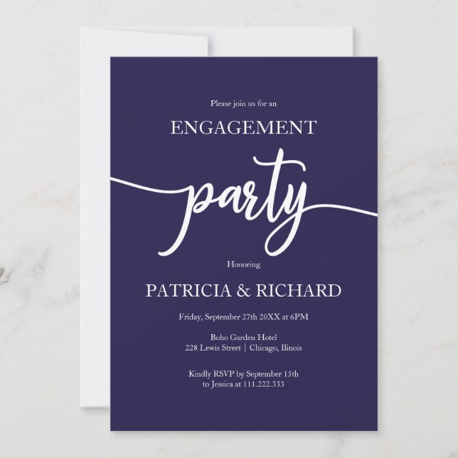 Invitation Elégant Navy Blue Engagement Party (Devant)