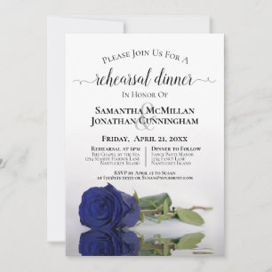 Invitation Elegant Navy Blue Rose Wedding Rehearsal Dinner