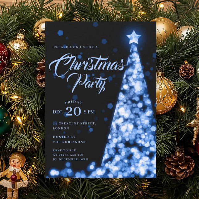 Invitation Elegant Navy Blue Winter Christmas Tree Holiday  (Elegant Navy Blue Winter Christmas Tree Holiday Invitation)