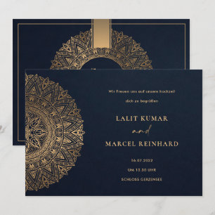 INVITATION ÉLÉGANT NAVY OR CLASSIQUE ORNÉ MANDALA MARIAGE