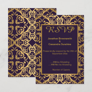 INVITATION ÉLÉGANT NAVY RICH OR OR FLORAL RSVP