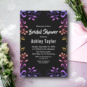 Invitation Elégant Neon Rose Black Floral Fête des mariées