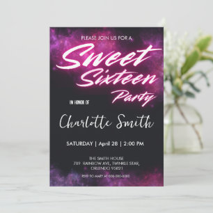 Invitation Élégant néon rose Retro Sweet 16e anniversaire gir