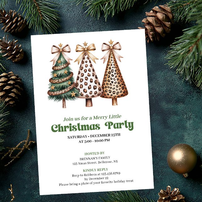 Invitation Elegant neutral Christmas tree leopard print   (Elegant neutral Christmas tree leopard print invite)