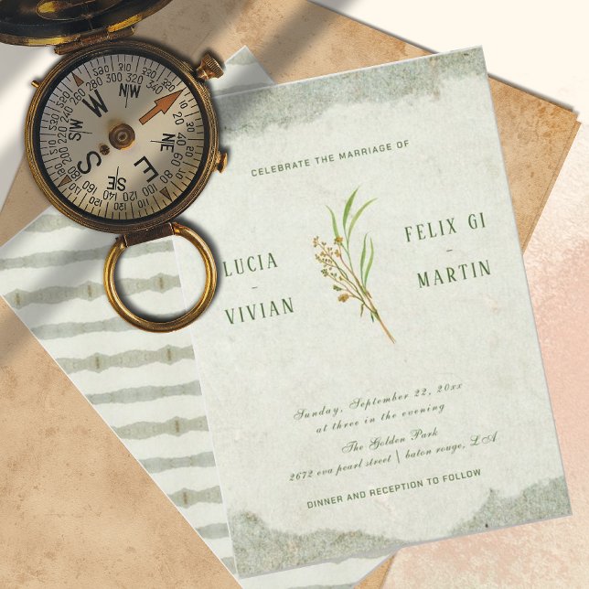 Invitation Elégant Neutral Vintage Cream Vert Rustique Mariag (Créateur téléchargé)