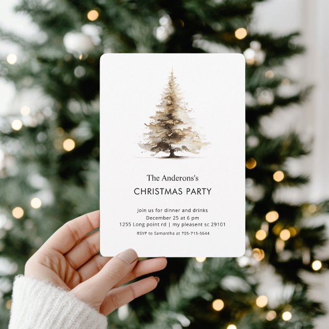 Invitation Elegant Neutral Watercolor Christmas Tree Party (Créateur téléchargé)