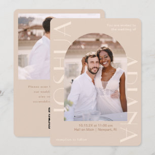 Invitation Élégant Neutre Deux Photo QR Rsvp Mariage