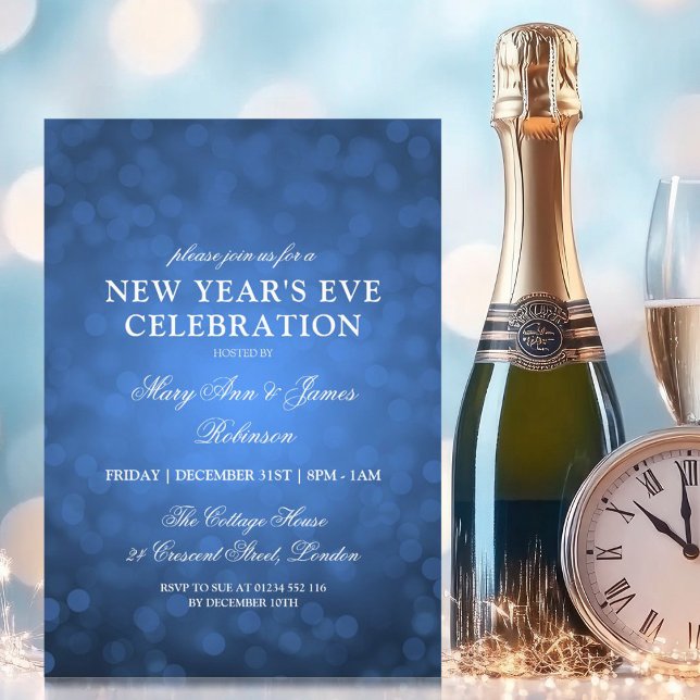 Invitation Elegant New Years Eve Navy Blue Bokeh Lights (Elegant New Years Eve Navy Blue Bokeh Lights Invitation)