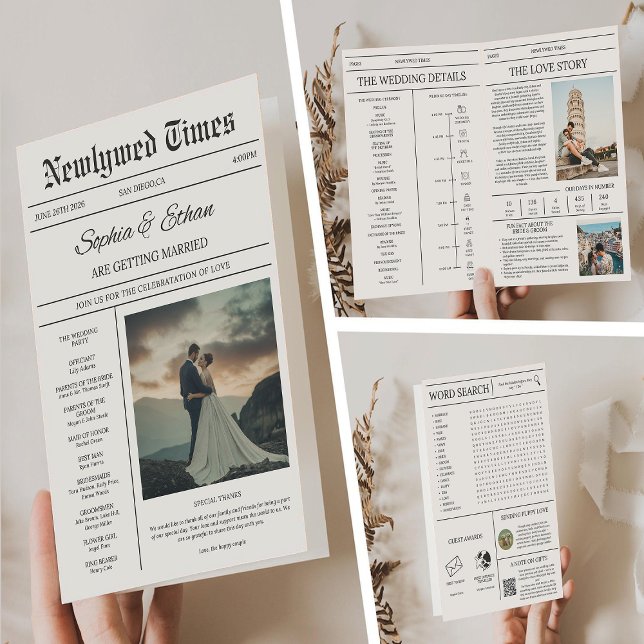Invitation Elegant Newspaper Details Timeline Wedding (Créateur téléchargé)