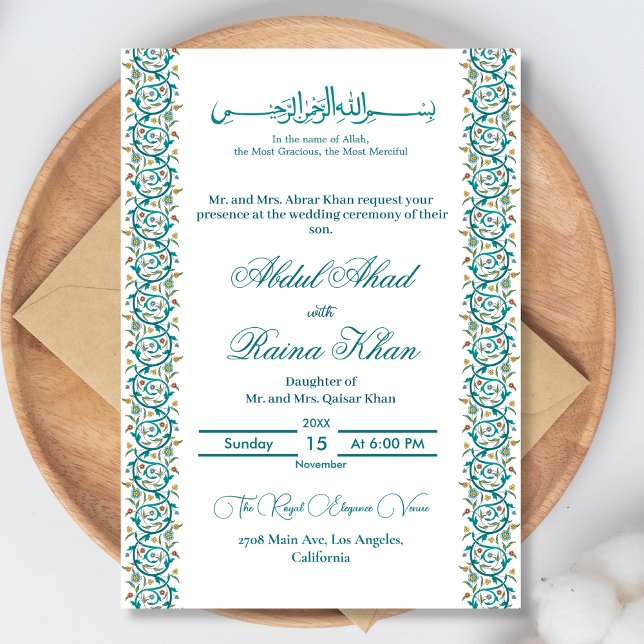 Invitation Élégant Nikah arabe islamique bleu et blanc (Créateur téléchargé)