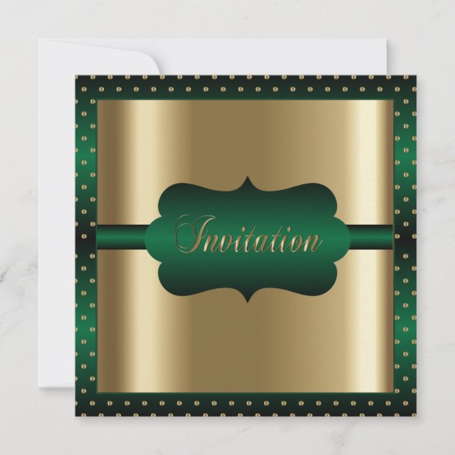 Invitation Élégant N'Importe Quelle Occasion | Vert et Or (Devant)