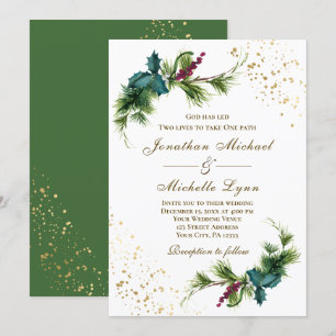 Invitation Élégant Noël À feuillage persistant Mariage chréti