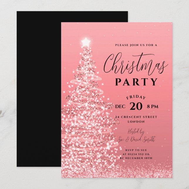 Invitation Élégant Noël Arbre de fête Rose Gold Holiday (Devant / Derrière)