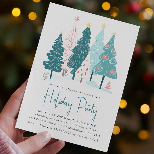 Invitation Élégant Noël Arbres Dessin Fête de Noël (Créateur téléchargé)