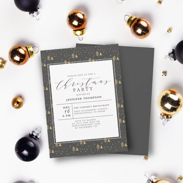 Invitation Élégant Noël Arbres Gris & Or Fête de Vacances (Créateur téléchargé)