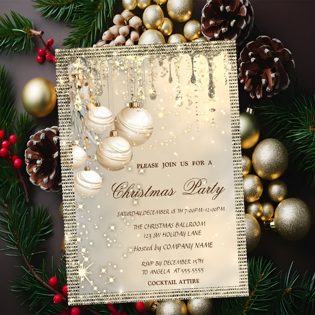 Invitation Élégant Noël Balls Drives Gold Noël (Créateur téléchargé)