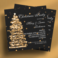 Élégant Noël Bokeh Tree Party Gold Black