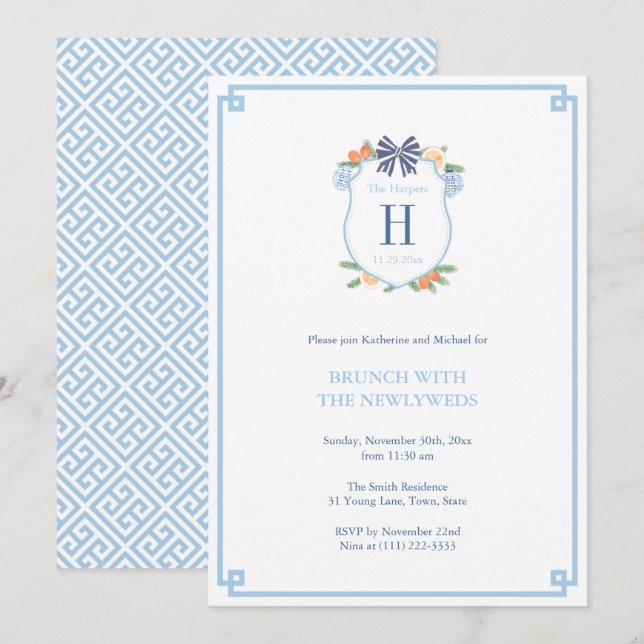 Invitation Élégant Noël Citrus Crest Newlyweds Brunch (Devant / Derrière)