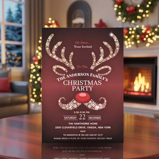 Invitation Élégant Noël de rennes rouges et dorés modernes (Créateur téléchargé)