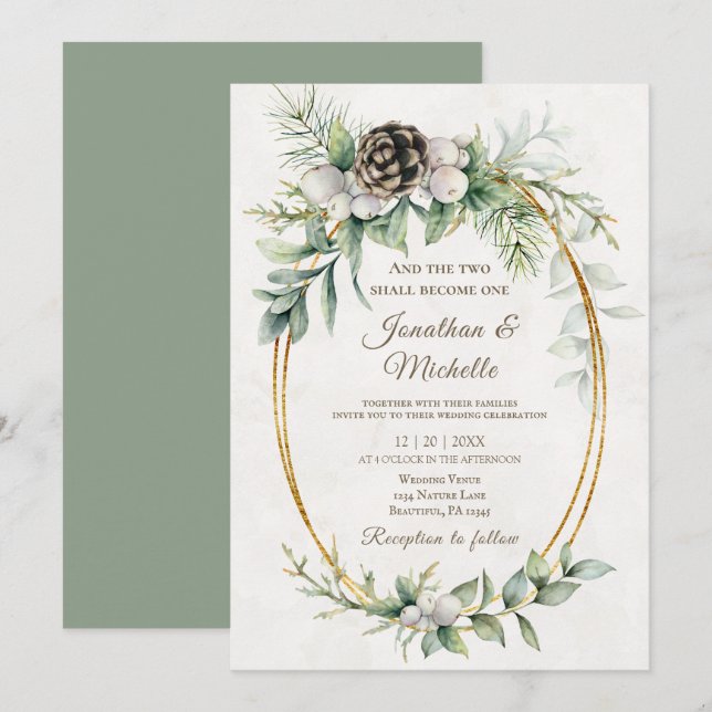 Invitation Élégant Noël d'hiver Floral Mariage chrétien (Devant / Derrière)