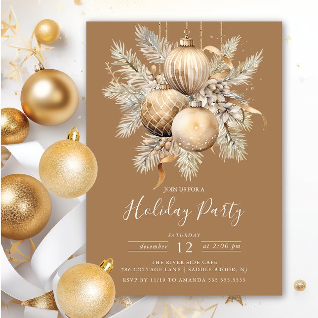 Invitation Élégant Noël doré Ornements Fête de Noël (Créateur téléchargé)