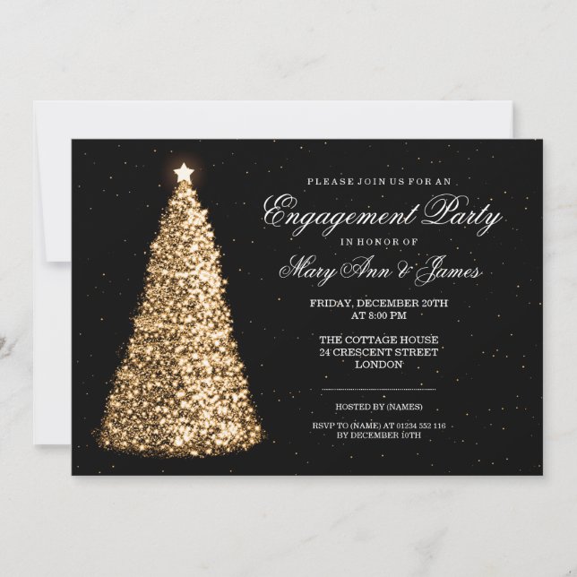 Invitation Élégant Noël Engagement Party Gold (Devant)