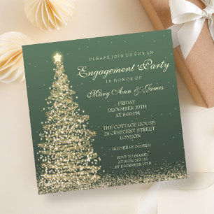 Invitation Élégant Noël Engagement Party Green Gold