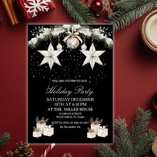 Invitation Élégant Noël Noir & Or