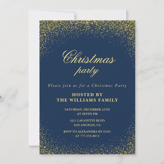 Invitation Élégant Noël Party Gold Navy Glam (Devant)