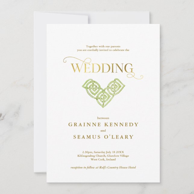 Invitation Élégant noeud celtique irlandais tout en un Mariag (Devant)