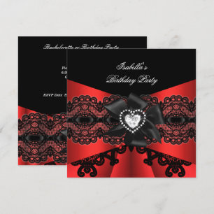 Invitation Elégant Nœud en Diamant de Dentelle Rouge et Noir