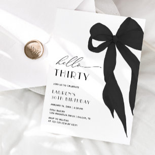 Invitation Elégant Nœud Noir Bonjour Trente 30e Anniversaire