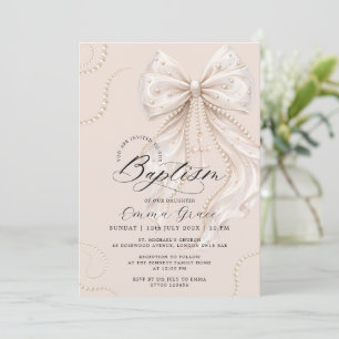 Invitation Elégant Nœud Papillon et Baptême de Perle