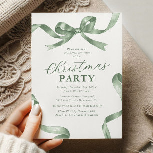 Invitation Élégant Nœud Vert Fête de Noël