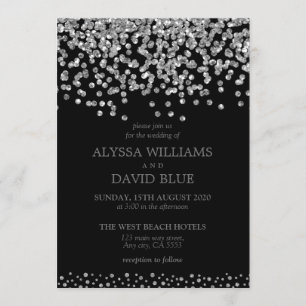 Invitation Elégant noir argenté Confetti Mariage moderne