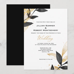 Invitation Élégant Noir avec Mariage Or