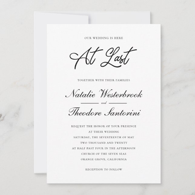 Invitation Elégant noir blanc à Dernier Notre Mariage (Devant)