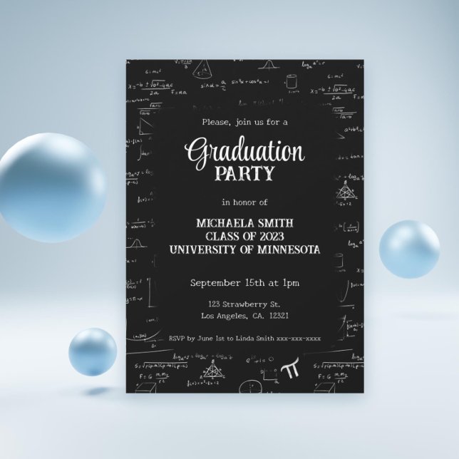 Invitation Élégant noir blanc à la main Lettering Math Gradua (Elegant Black White Hand-Lettering Math Graduation Invitation by Kinda Cute by Patricia Alvarez)