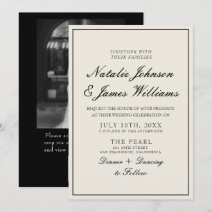Invitation Élégant Noir Blanc Argent de Famille Code QR Photo
