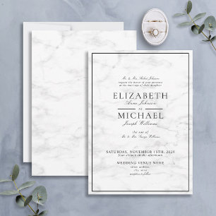 Invitation Élégant noir blanc classique marbre Mariage de scr