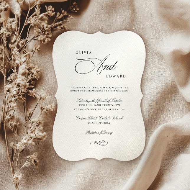 Invitation Élégant noir blanc classique Script Mariage chic (Créateur téléchargé)