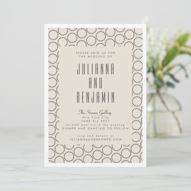 Invitation Élégant noir blanc Mariage moderne du milieu du si (Debout devant)