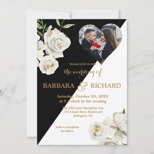 Invitation Élégant noir blanc Mariage photo (Devant)