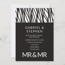 Élégant noir blanc rayé typographie mariage gay