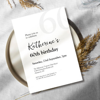 Invitation Elégant Noir & Blanc Simple 60e fête d'anniversair