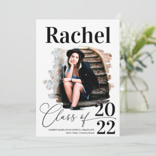 Invitation Elégant Noir Blanc Typographie Classe de diplôme