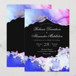Invitation Élégant noir bleu violet argent Mariage officiel